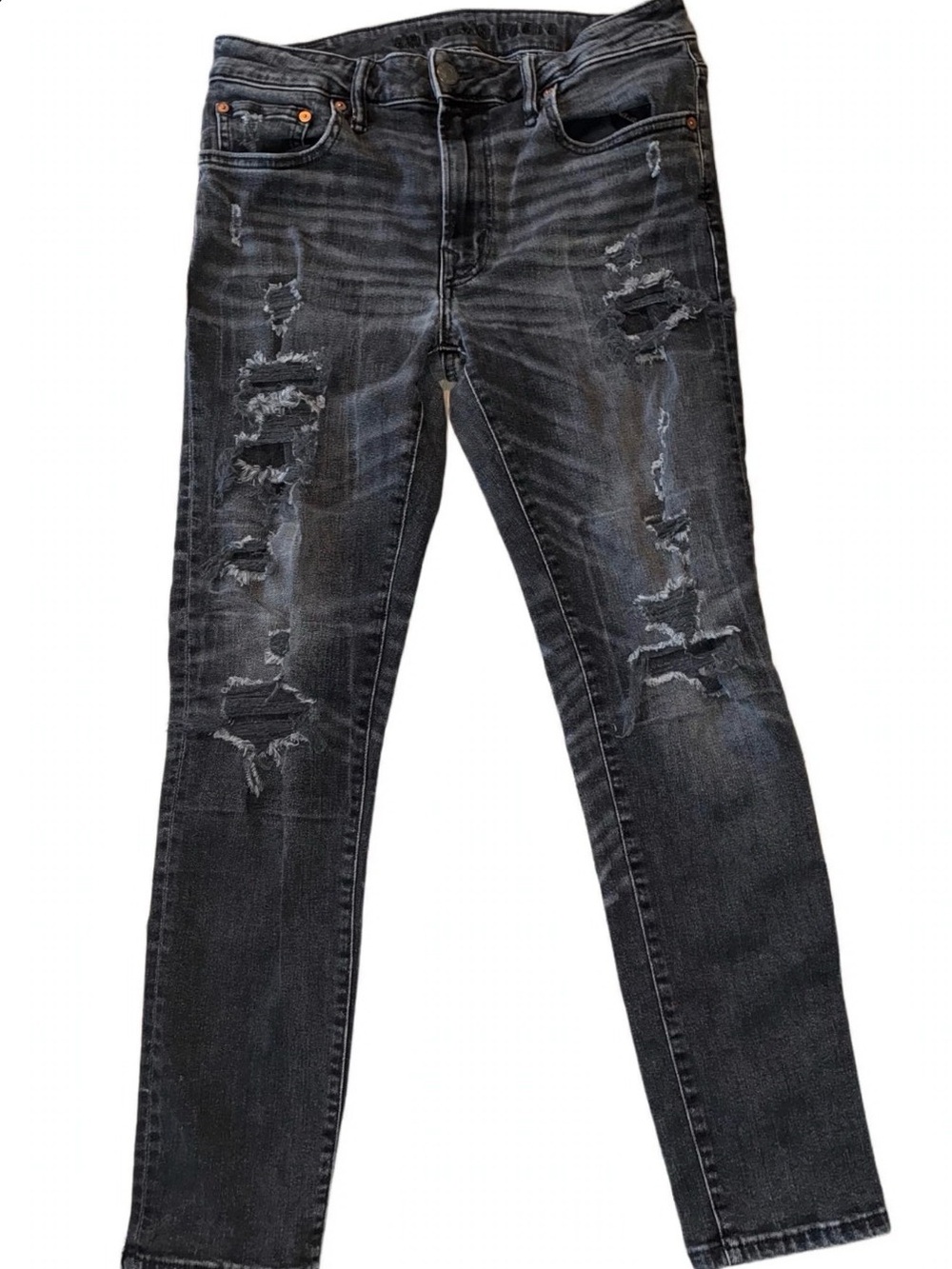 American Eagle Outfitters Men’s 33/30 Black Distressed Skinny Jeans